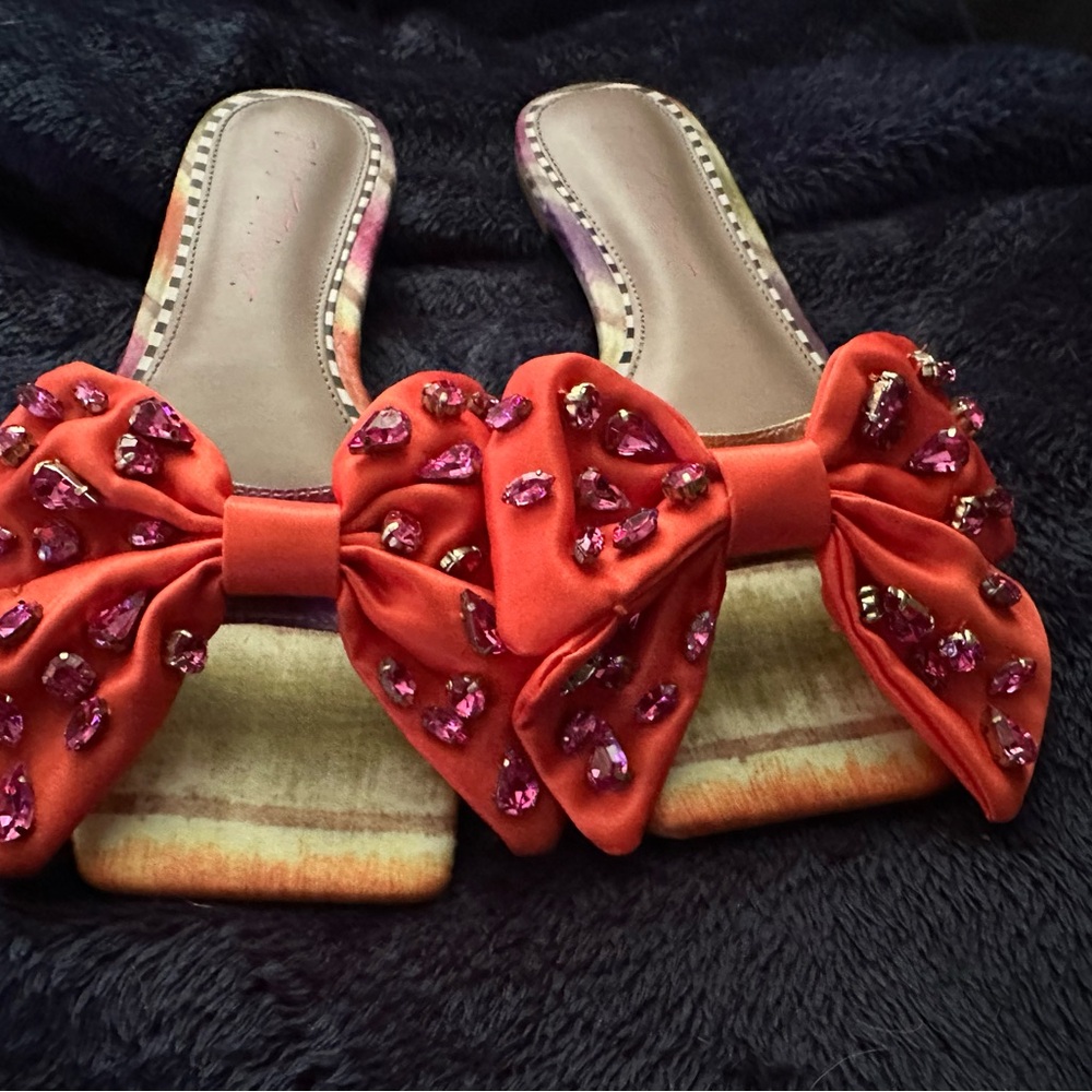 Betsey Johnson Red and Pink Sandals with Intricate Patterns